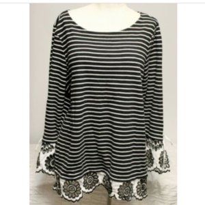 Charter Club Striped Shirt Women 2XL Black White H